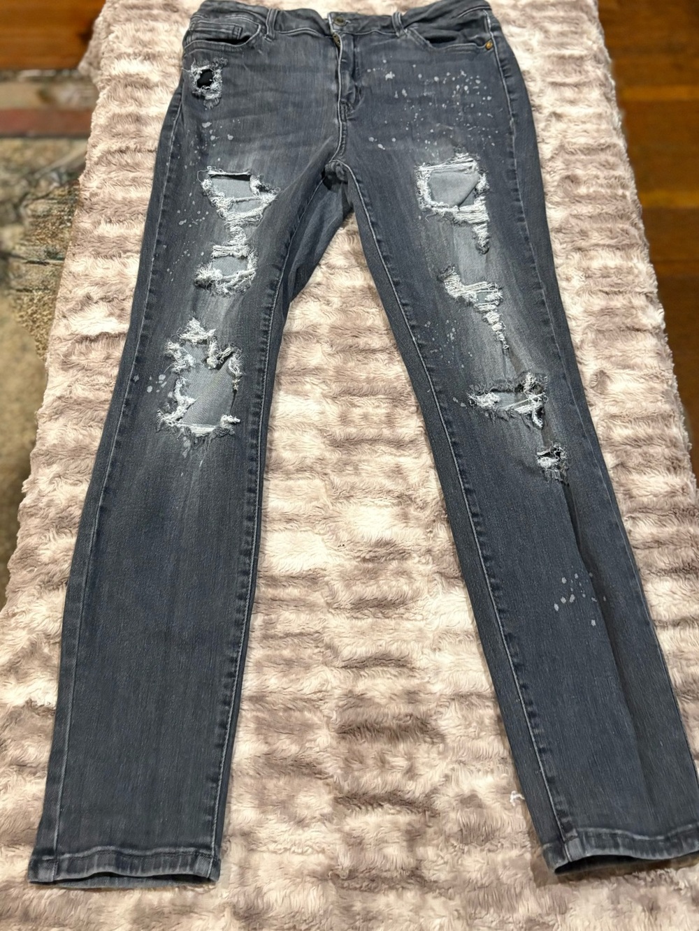 Judy Blue Distressed Dark Gray Skinny Jeans